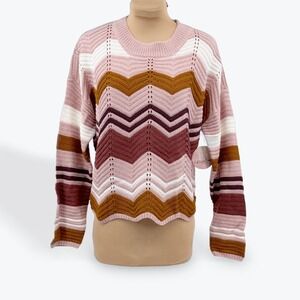 Full Circle Trends Chevron Knit Sweater Pink Brown White Women's Medium